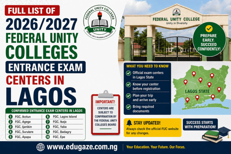 Full List of 2026/2027 Federal Unity Colleges Entrance Exam Centers in Lagos