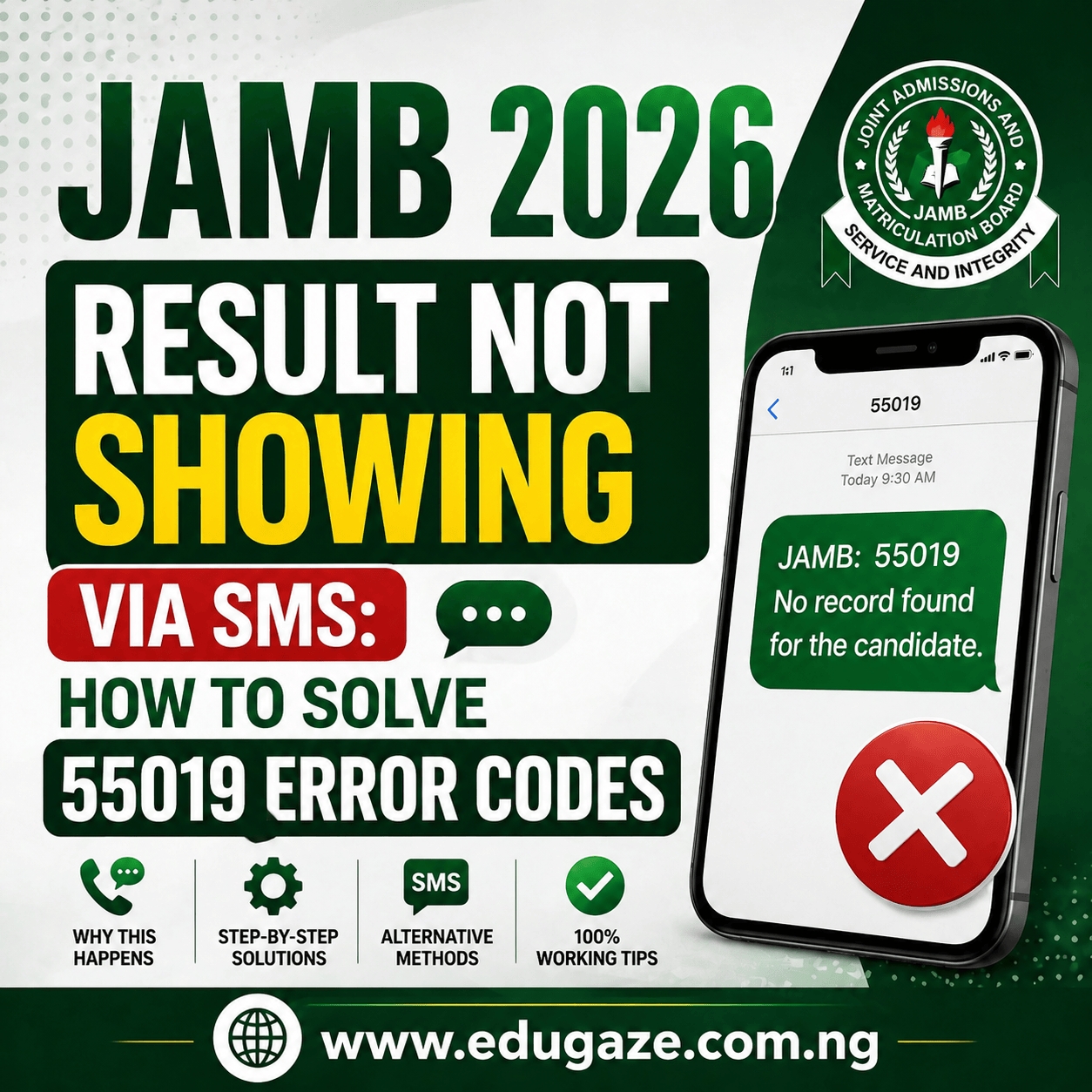 JAMB 2026 Result Not Showing via SMS: How to Solve 55019 Error Codes