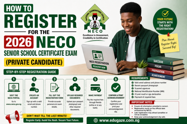How to Register for the 2026 NECO Senior School Certificate Exam (Private Candidate)